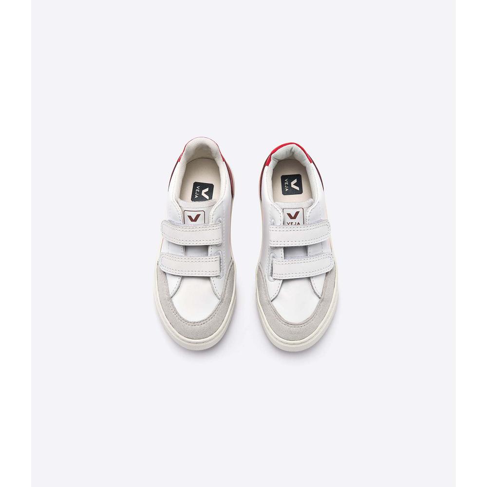 Kids' Veja V-12 LEATHER Sneakers White | ZA 873BEX